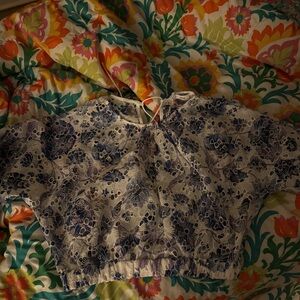 MNG cut out design cropped elastic bottom top NWOT lace up back size Large